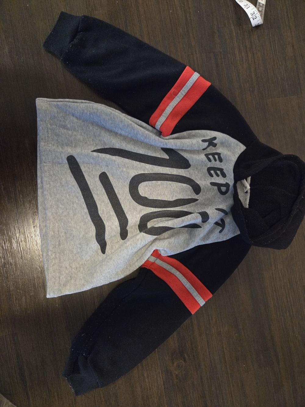 Keep It 100 Graphic Hoodie Boys Grey Black Red Colorblock Raglan Pullover